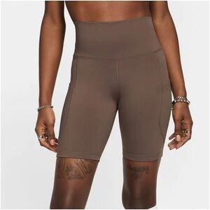Nike Brown Bike Shorts with High-Rise Waistband and Moisture-Wicking Fabric